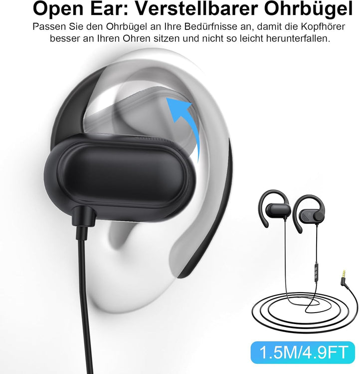 Open Ear Kopfhörer mit Kabel SportKopfhörer mit Verstellbarer Ohrbügel Mikrofon & Lautstärkeregler 3