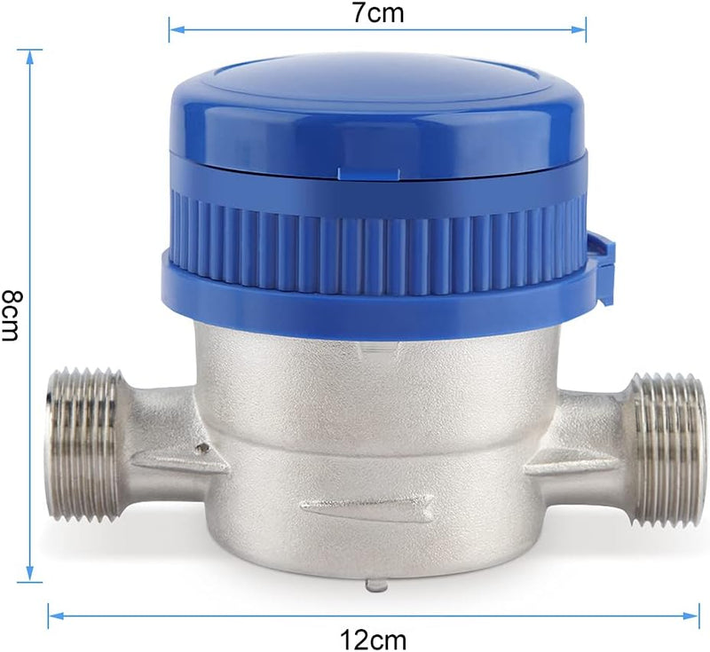 Cocoarm Wasserzähler Zapfhahnzähler Kaltwasser 1,5 m3 / h 0-40 ℃ Mechanischer Wasserzähler 15 mm 1/2