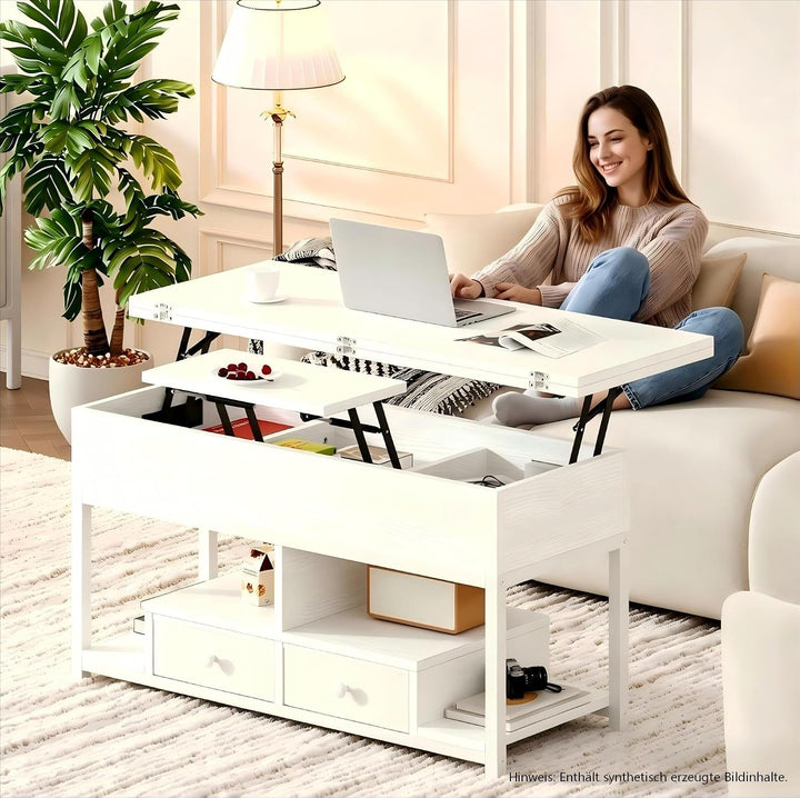 IRONCK Couchtisch höhenverstellbarer Wohnzimmertisch mit LED Beleuchtung und Steckdosen, 2 AC,1 USB