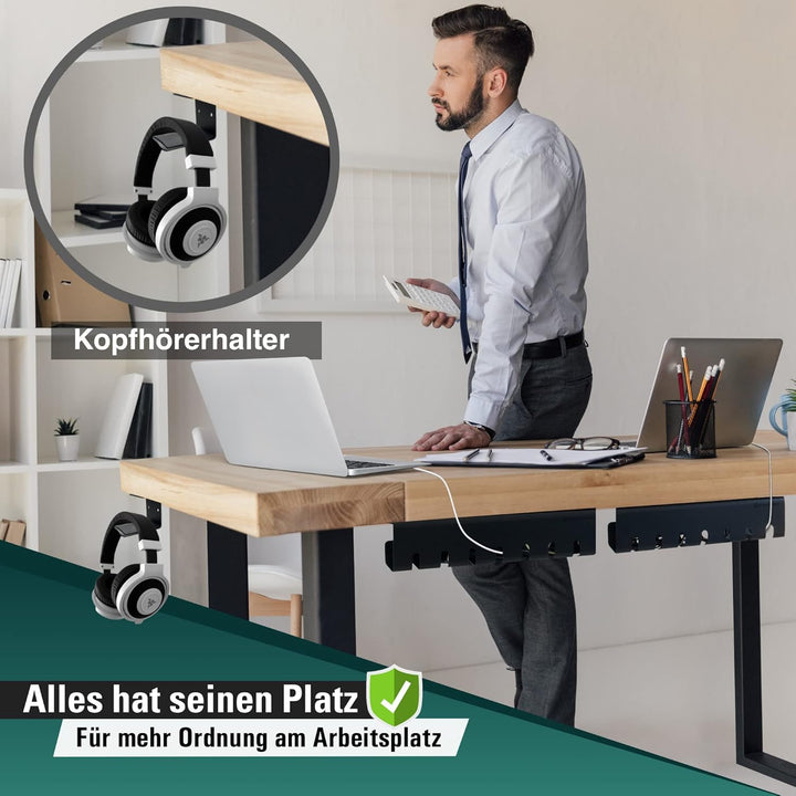 Fidelamo® Kabelkanal Schreibtisch [2 Stück] inkl. Zubehör + Kopfhörerhalter [1 Stück] - Komplettset