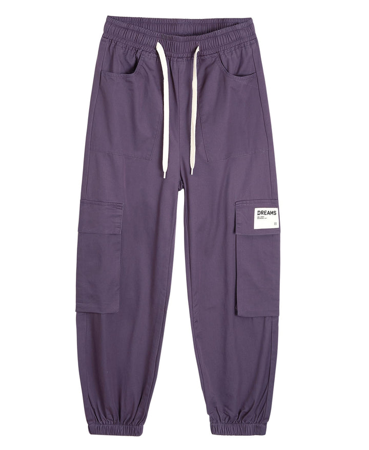 Mädchen Cargo Hose Straight Kinder Cargohose mit Gummizug, Dunkelviolett