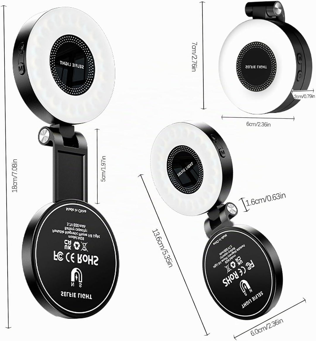 Magnetisches Handy Ringlicht, Selfie Licht mit 3 Farbtemperaturen CRI95 360° 2500k-9000k, Videoleuch