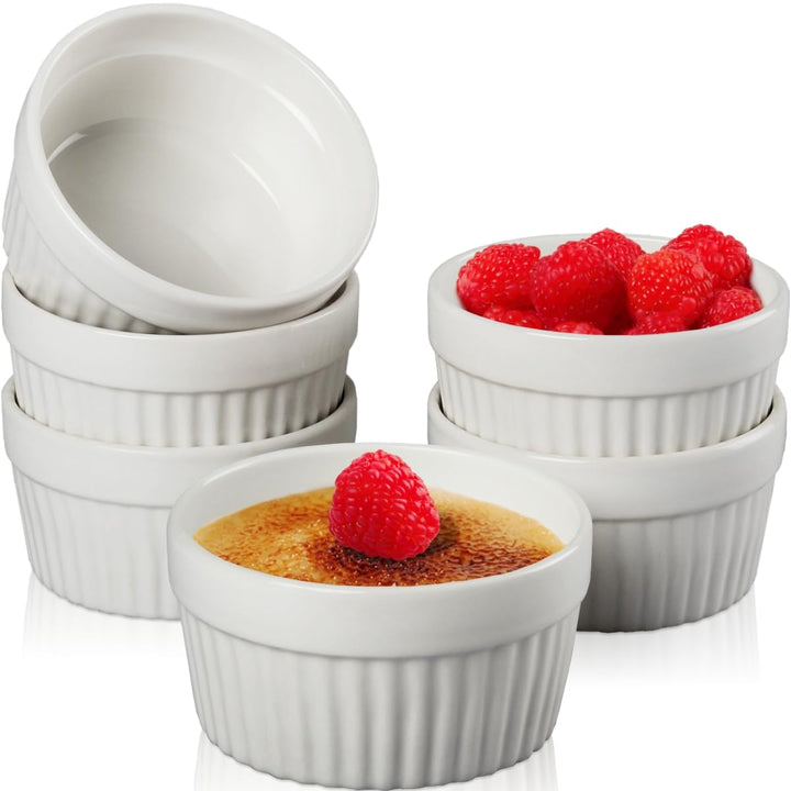 6x Schälchen Ø 9cm aus Keramik Ofenfest Creme Brulee Dessertschale Pasteten Tapas Soufflé Auflauf Fö