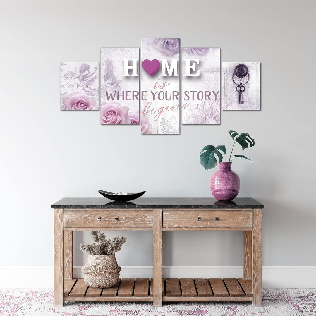 Runa Art Wandbilder Home 5 Teilig Bild auf Vlies Leinwand Deko Wohnzimmer Vintage Türkis Blau 026852