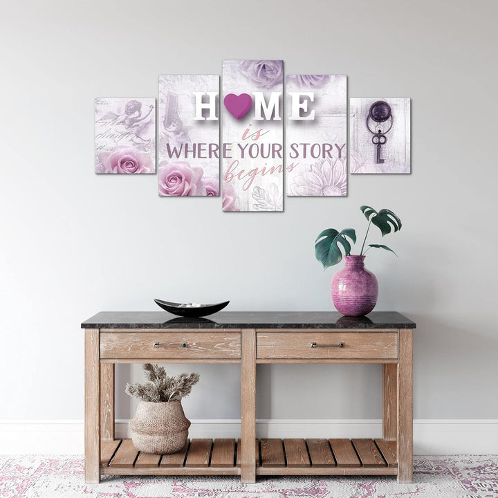 Runa Art Wandbilder Home 5 Teilig Bild auf Vlies Leinwand Deko Wohnzimmer Vintage Türkis Blau 026852