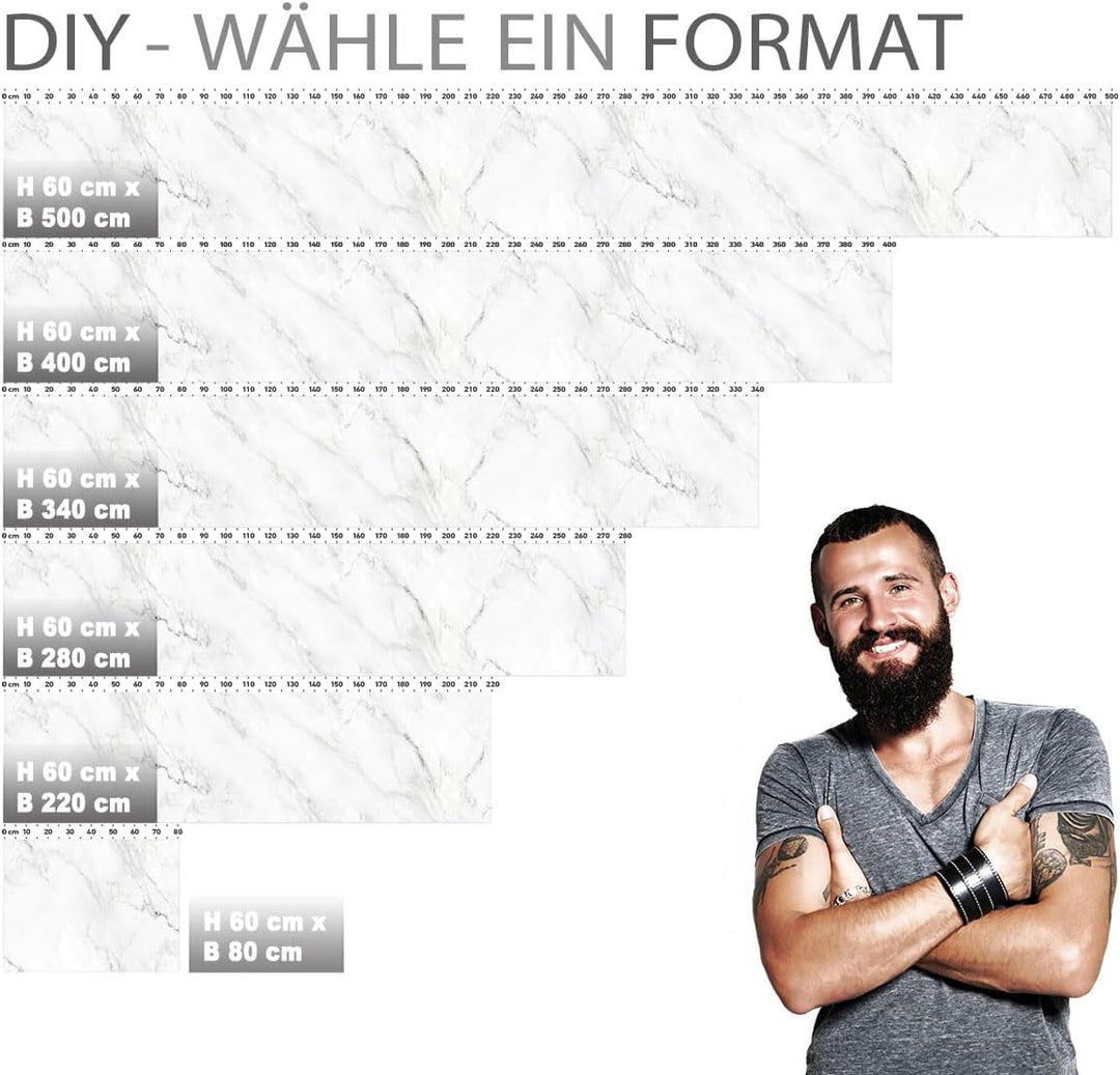 StickerProfis Küchenrückwand selbstklebend Glasoptik - WEISSER MARMOR - 1.8mm, Versteift, alle Unter