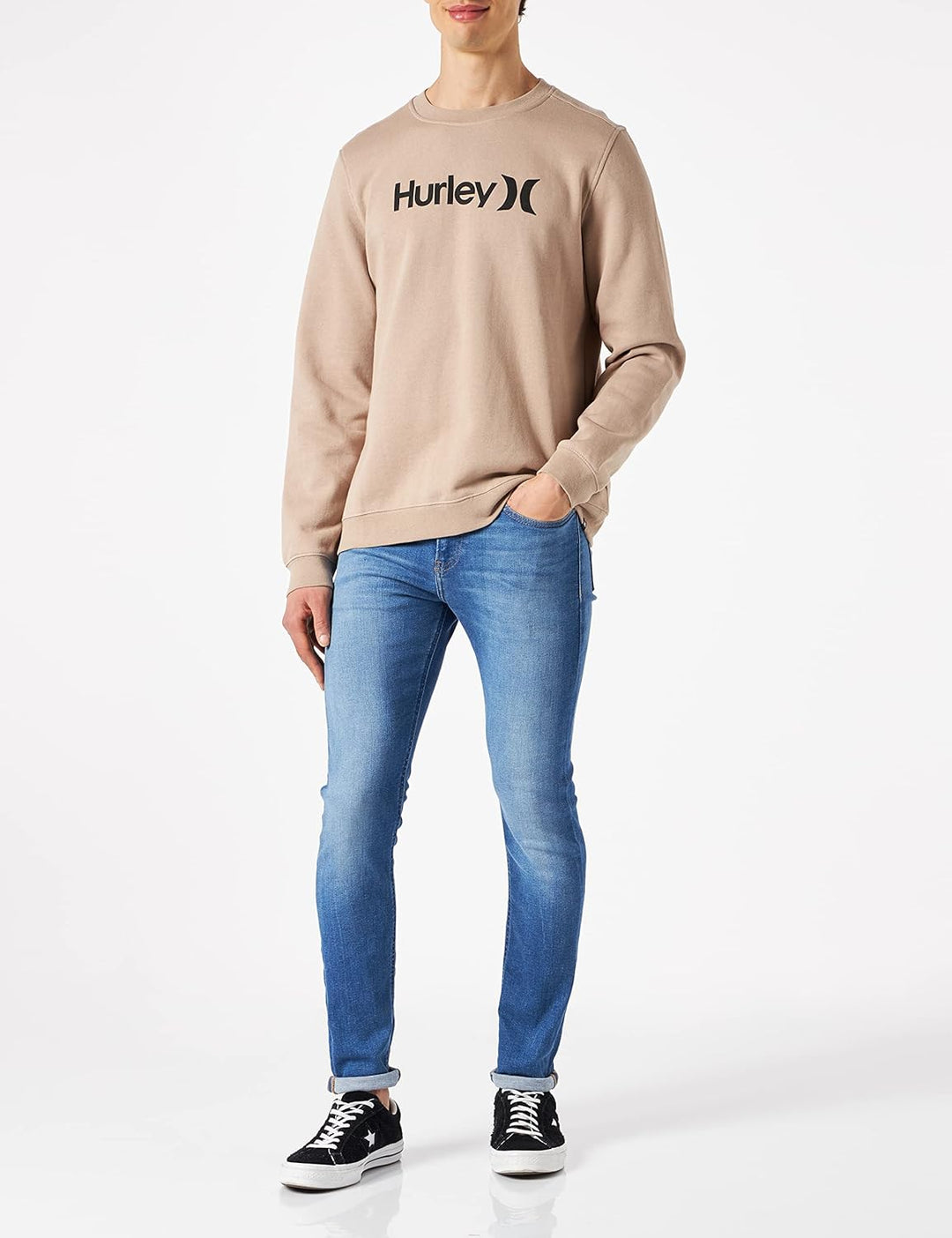 Hurley Herren Seasonal OAO Crew Fleece Sweatshirt S Simply Taupe, S Simply Taupe