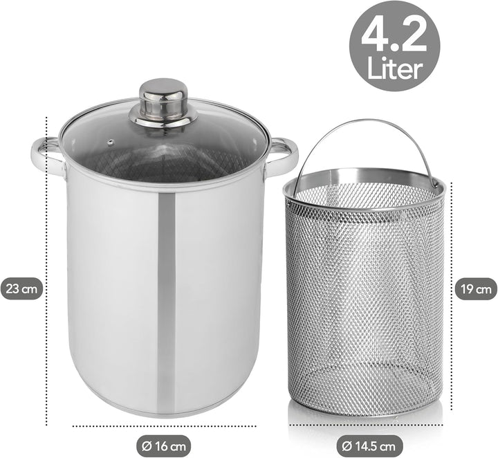 Aviro Spargelpfanne – Nudelpfanne – Ø 16,5 cm – 25 cm hoch – 4,2 l – multifunktional – für alle Herd