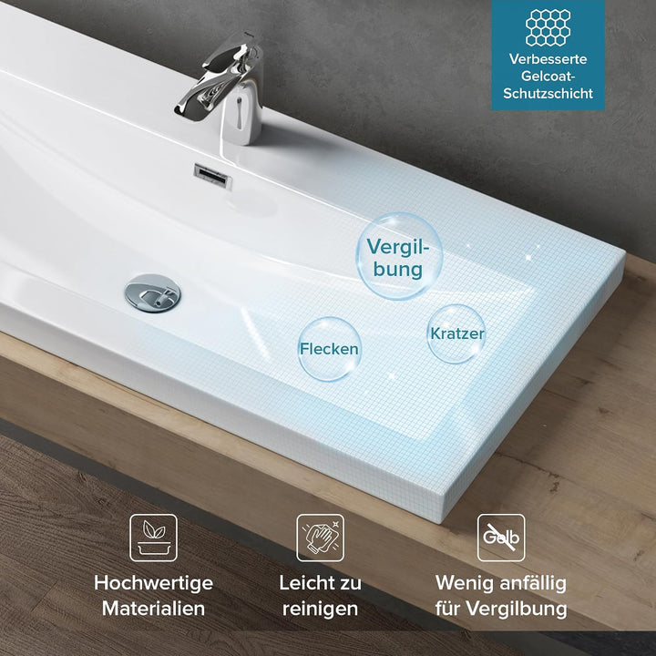 Design Waschbecken Colossum01, Weiss aus Gussmarmor, Waschtisch, Waschplatz, Einbauwaschbecken, BTH: