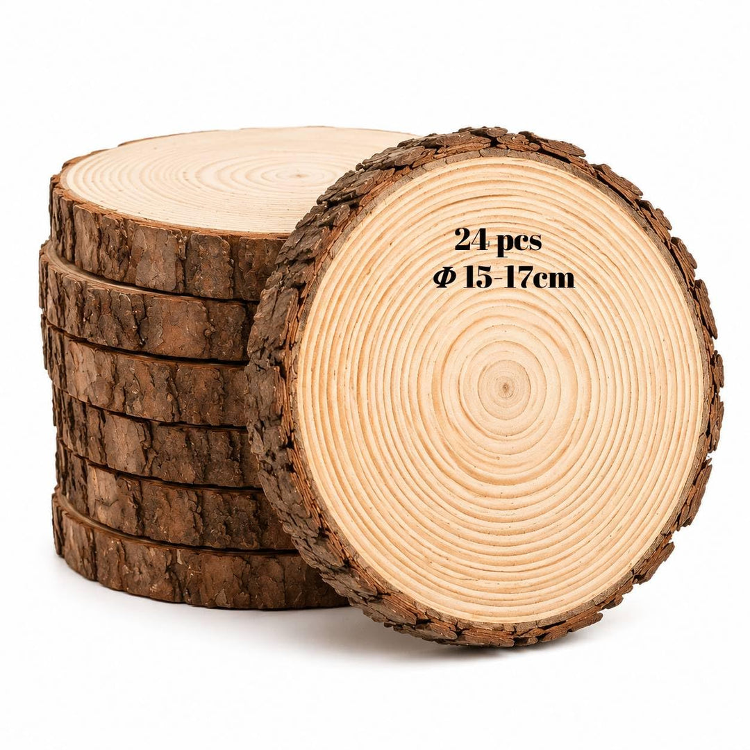 Rustikale Holzscheiben 16–17 cm mit Rinde, 24 Stück Naturholz Baumscheiben 15 mm Dick für Tischdeko,