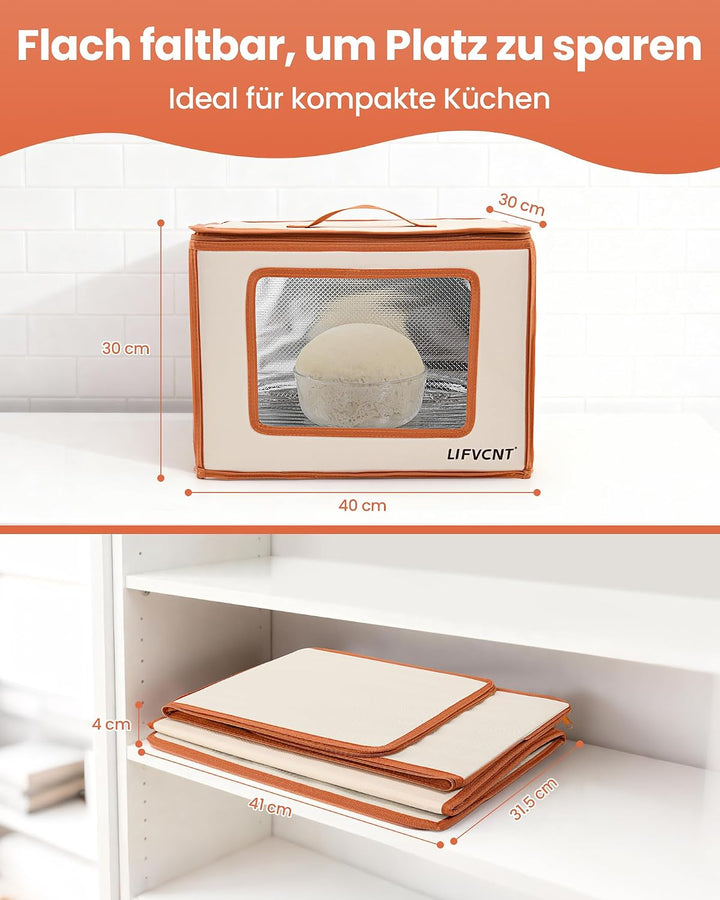 Faltbare Brot-Gärbox mit Temperaturregelung von 20–55 °C und 0–99 h Timer, Teiggärgerät mit Metallgi