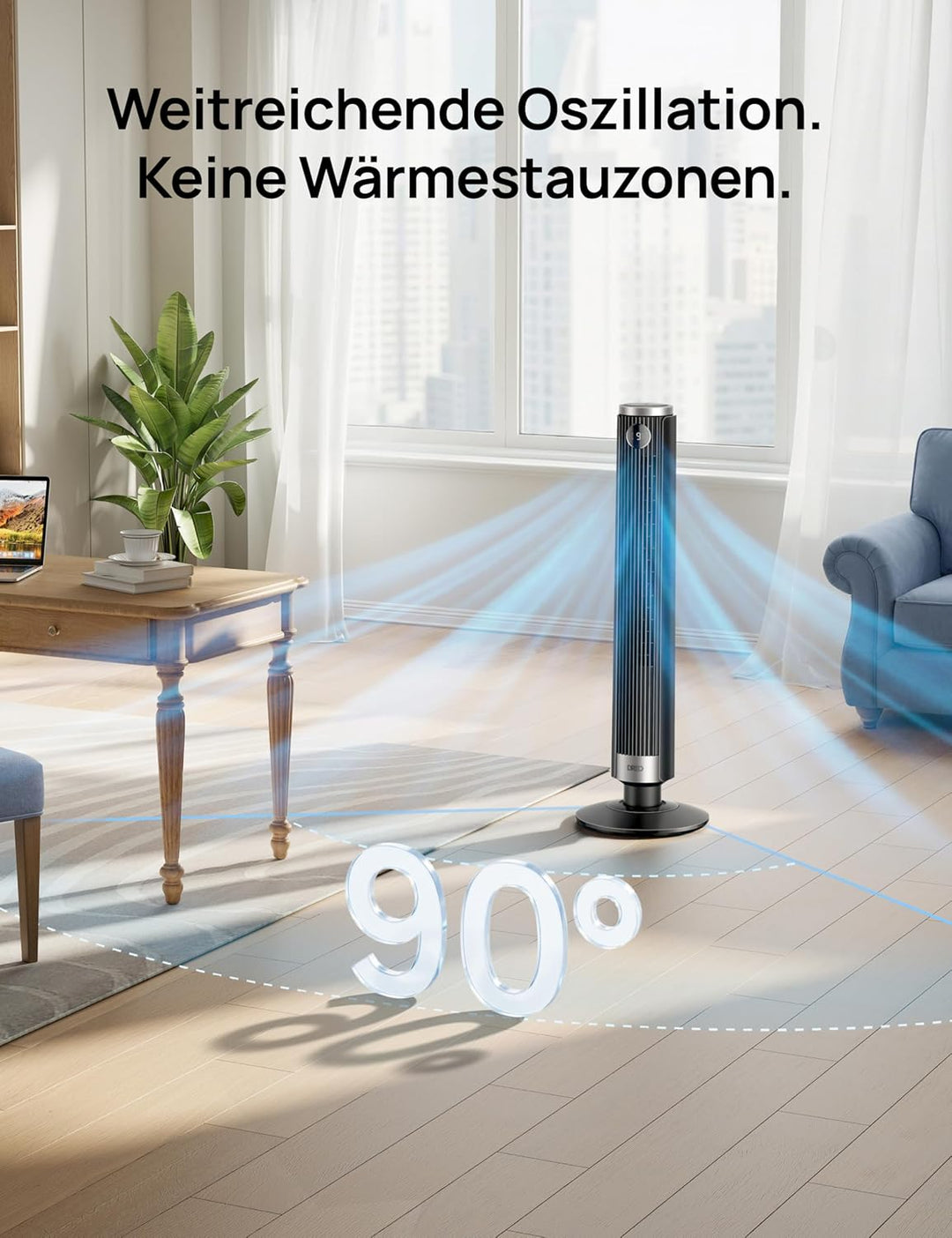 DREO Smart 102–114cm Turmventilator fürs Schlafzimmer, Höhenverstellbar, 8.4m/s, DC-Motor, 9 Stufen,