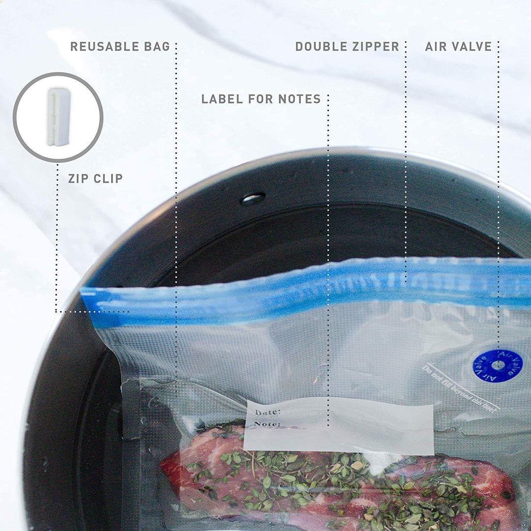 Sous Vide Beutel 15 Stück Wiederverwendbare Vakuum Lebensmittellagerbeutel mit 1 Handpumpe, 4 Versch