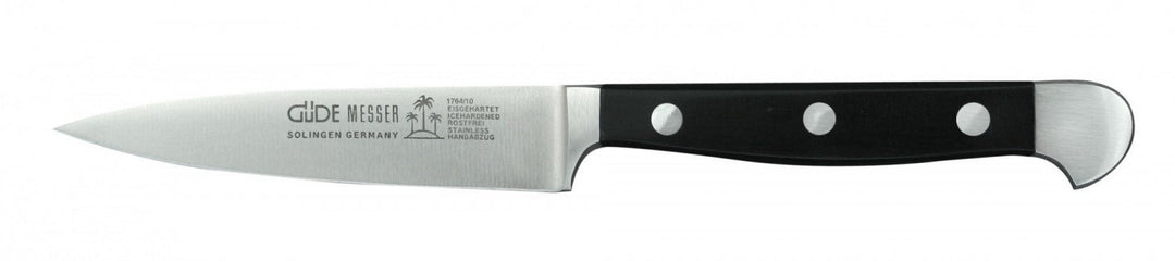 GÜDE Solingen - Spickmesser Carbonstahl geschmiedet, 10 cm, Makassar, ALPHA GUSS, Office Messer, Dop