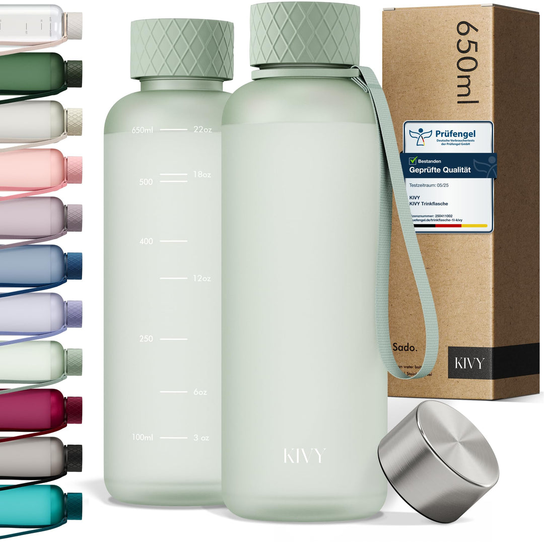 KIVY Trinkflasche 650ml [BPA FREI] Auslaufsicher &amp; Spülmaschinenfest - Wasserflasche für Kinder &amp; Er