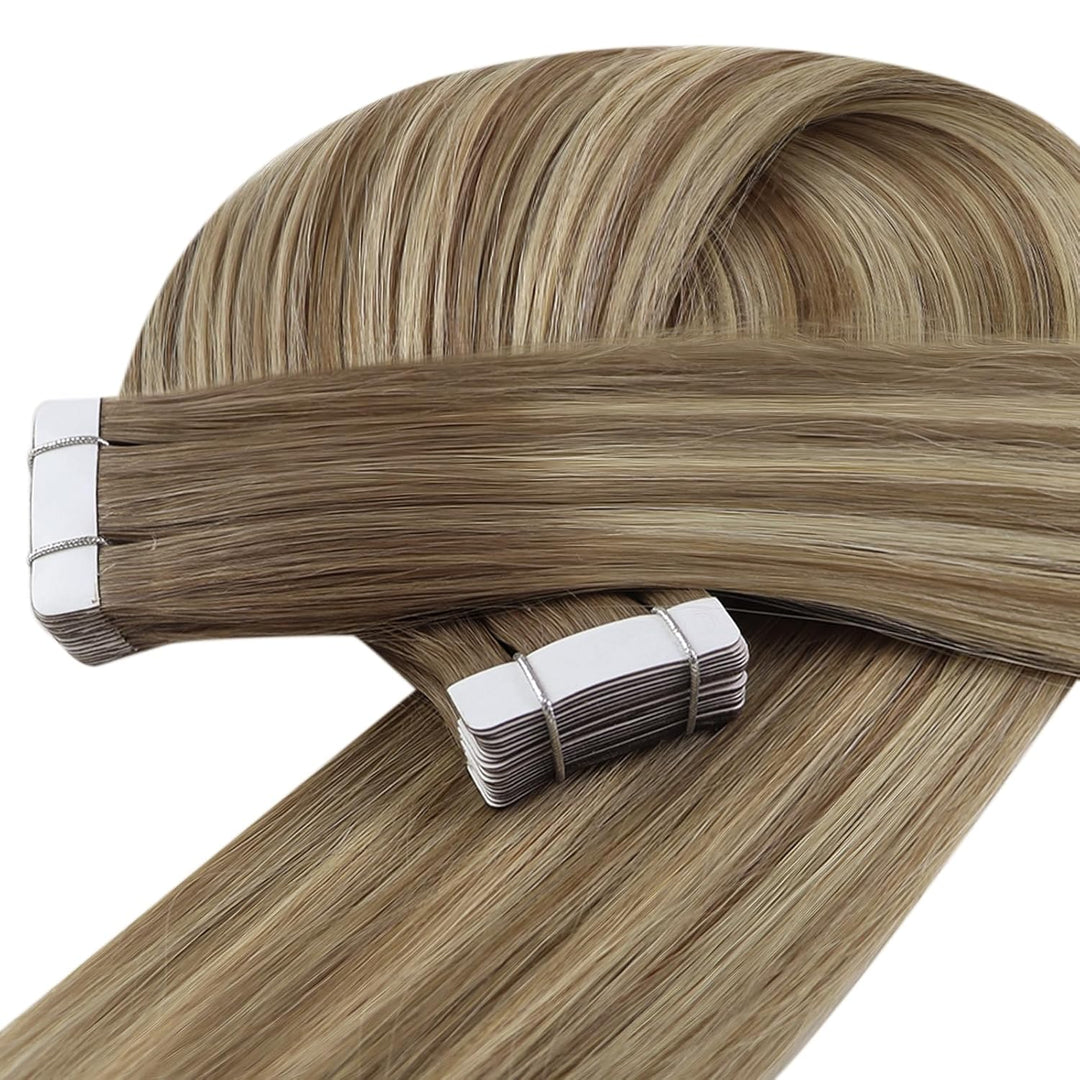 YoungSee Tape Extensions Echthaar Ombre 50 cm Echthaar Extensions Tape Ombre Braun bis Blond Tape in