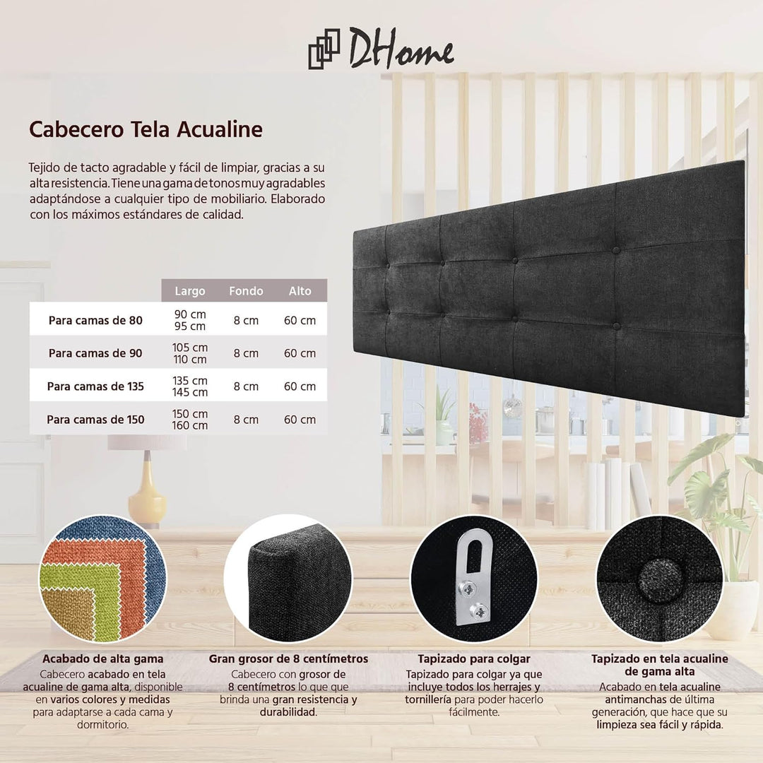 DHOME Kopfteil, gepolstertes Bett Kopfteil 8cm dick. Gepolstertes Kopfteil ACUALINE Stoff und Kunstl