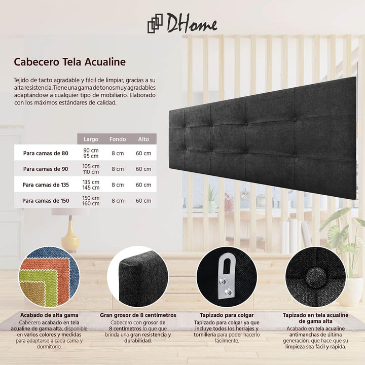 DHOME Kopfteil, gepolstertes Bett Kopfteil 8cm dick. Gepolstertes Kopfteil ACUALINE Stoff und Kunstl