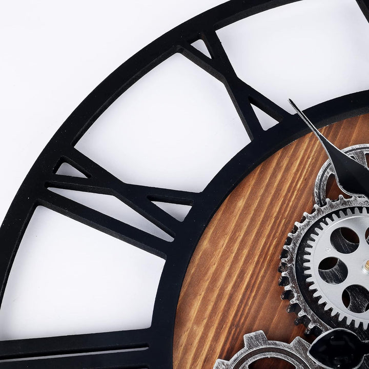 Lafocuse Wanduhr Gross mit Beweglichen Zahnrädern Industrial Steampunk XXL Holz Vintage Retro Schwar
