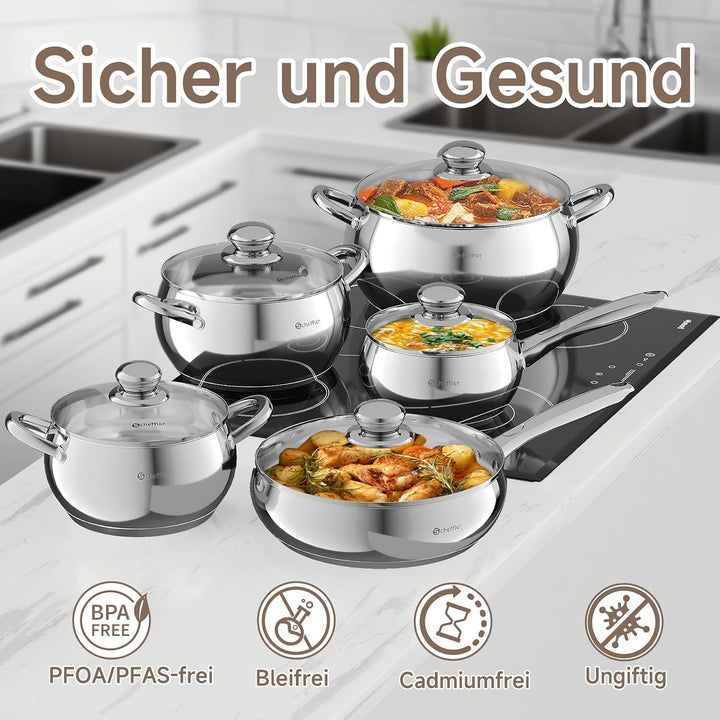Scheffler Topfset Mit Deckel, 10tlg, Induktions, Für alle Herdarten | Edelstahl-Kochtopfset, 16/18/2