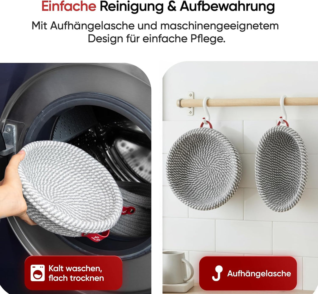 Banneton Gärkörbchen-Set, ovale und runde Gärkörbe aus Baumwollseil mit Einlagen und Abdeckungen, Sa