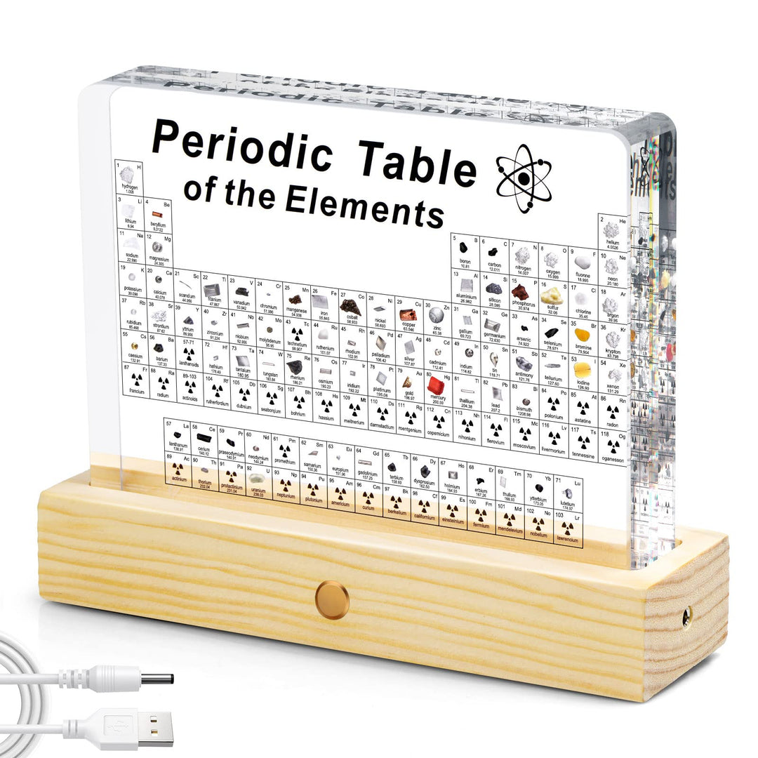 Jeebel Periodensystem der Echten Elementen, Periodensystem aus Acryl der LED Tischlampe mit 83 echte