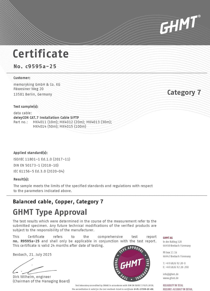 deleyCON 30m CAT.7 Verlegekabel Kupfer Starr S/FTP PIMF Netzwerkkabel Installationskabel LAN Kabel E