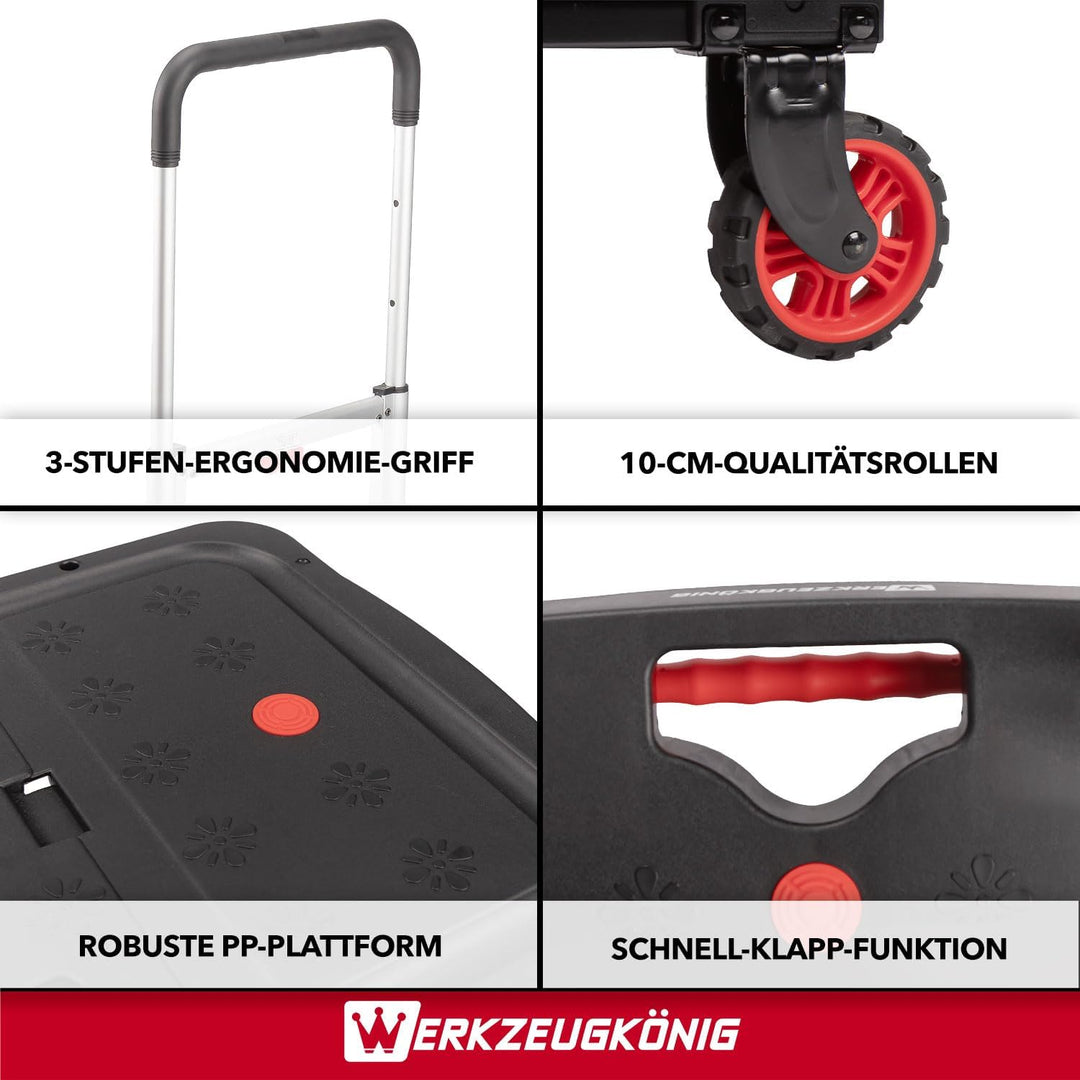 Premium Plattformwagen flach klappbar bis 150kg Tragkraft | Extra Robuste Transporthilfe mit schnell