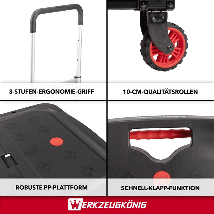 Premium Plattformwagen flach klappbar bis 150kg Tragkraft | Extra Robuste Transporthilfe mit schnell