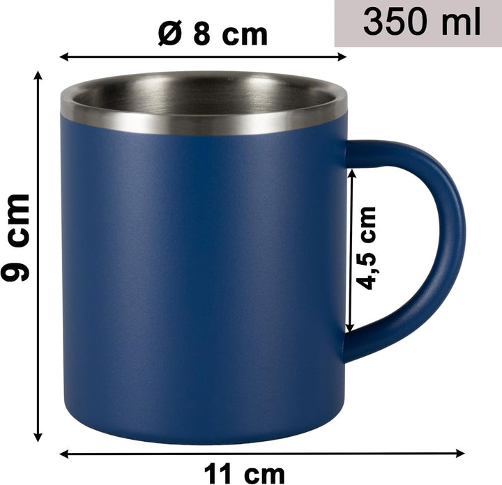 Melamin Geschirr Set Blau Edelstahl Thermo Tassen Tonoptik Picknick Camping 6 Personen - Edelstahlta