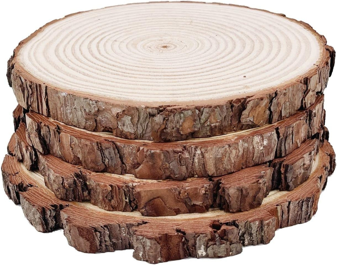 Holzscheiben 4 Stücke Holz Log Scheiben 21-23cm Unvollendete Holzkreise Ungebohrte Holzkreise ohne L