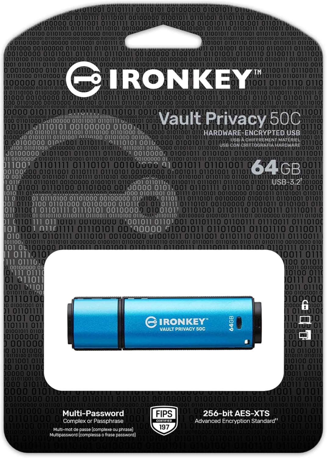 Kingston IronKey Vault Privacy 50 FIPS 197 Typ-C -zertifizierter und mit XTS-AES 256-Bit verschlüsse