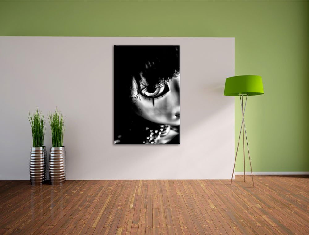 Pixxprint düstere Pullip mit Augen / 100x70cm Leinwandbild bespannt auf Holzrahmen/Wandbild Kunstdru