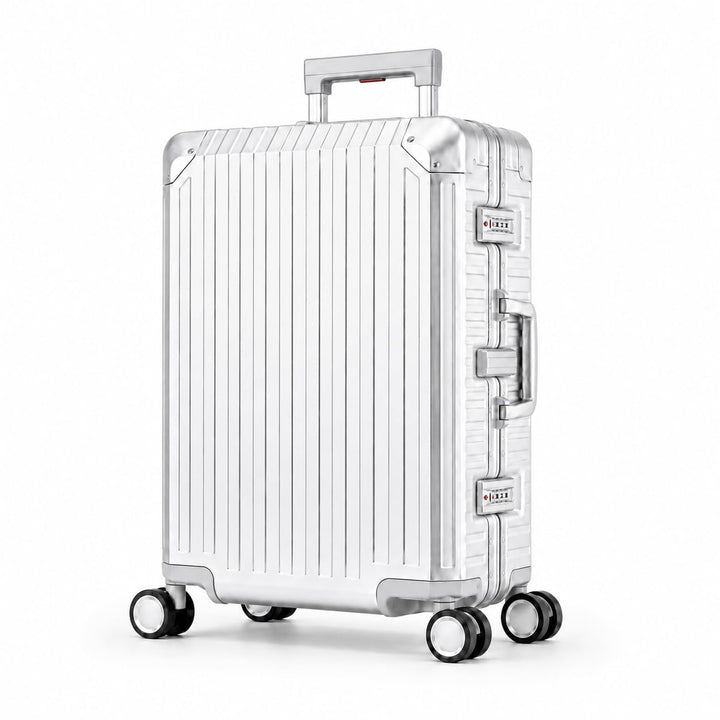 Travelhouse 100% Aluminium Reisekoffer Silber L-72cm Hartschalenkoffer 2X TSA Zahlenschloss 4 Silent