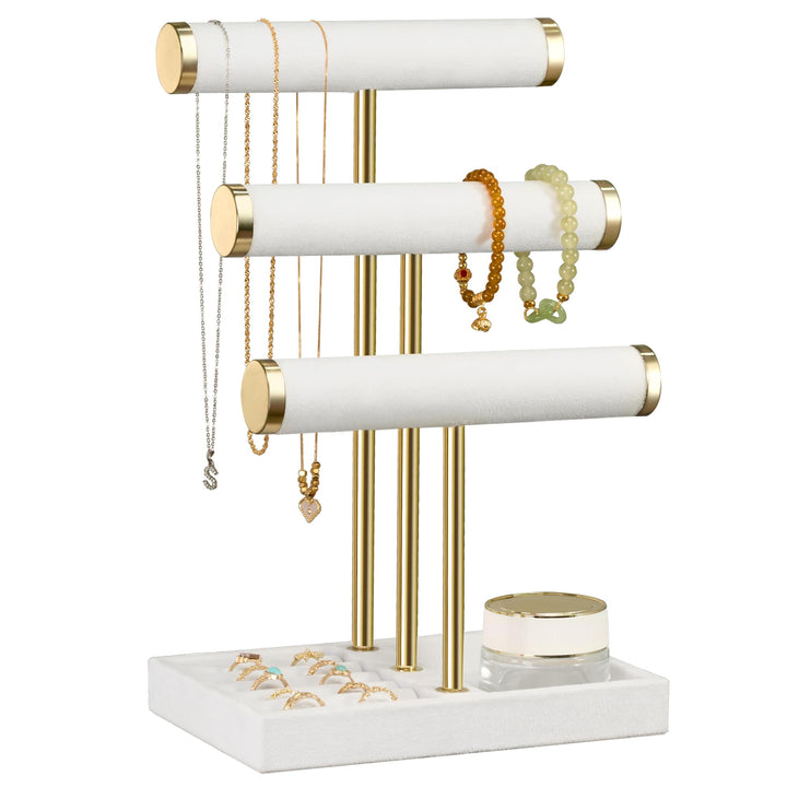 Schmuck Organizer mit 3 Ebenen - Weiss Schmuckständer Armbänder, Abnehmbarer T-Steg Schmuck Ständer,