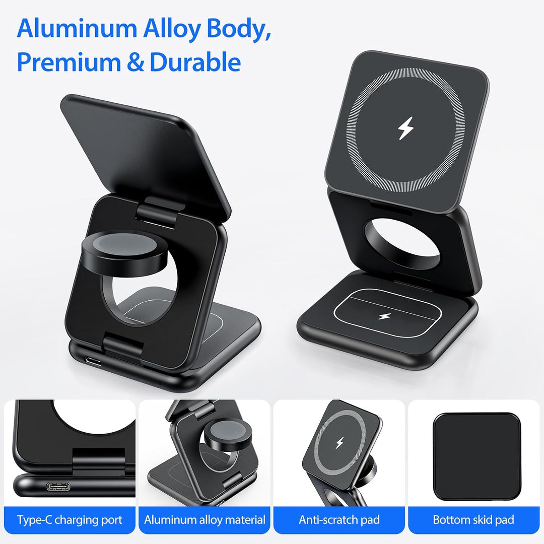 KU XIU X40 3-in-1 Magnetische Faltbare Aluminium-Ladestation – Kabelloses 15W Ladegerät für iPhone 1