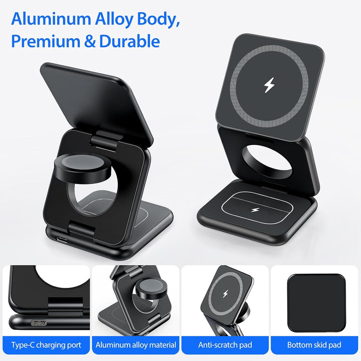 KU XIU X40 3-in-1 Magnetische Faltbare Aluminium-Ladestation – Kabelloses 15W Ladegerät für iPhone 1