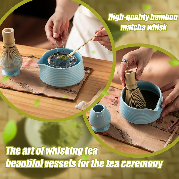 Matcha Set 8 PCS japanisches Teeservice inkl Bambus Matcha Besen, Tee Besenständer, Matcha Schale, T