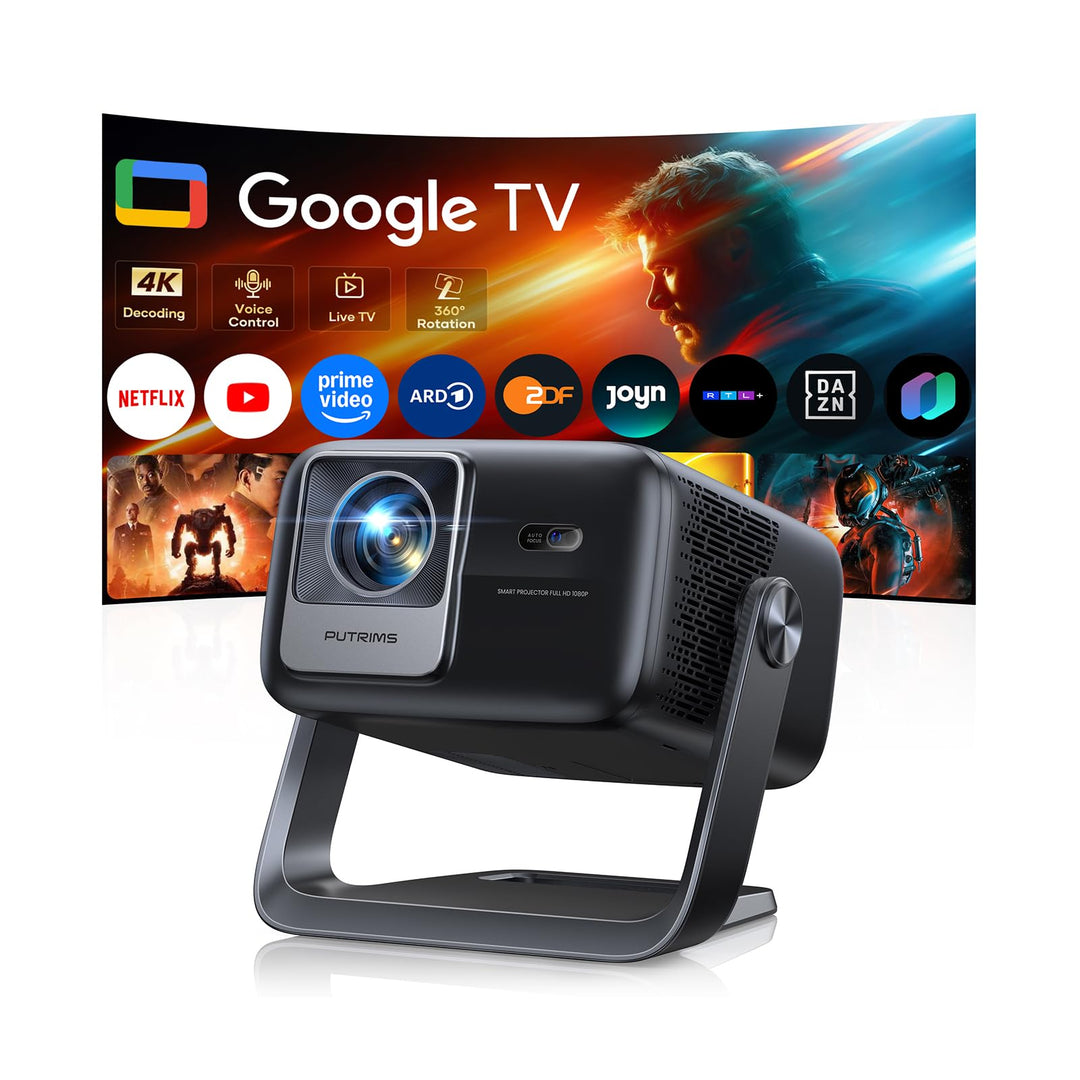 Smart Beamer【Google TV & 30W Lautsprecher】Beamer 4K Heimkino Unterstützt Autofokus/6D Trapezkorrektu