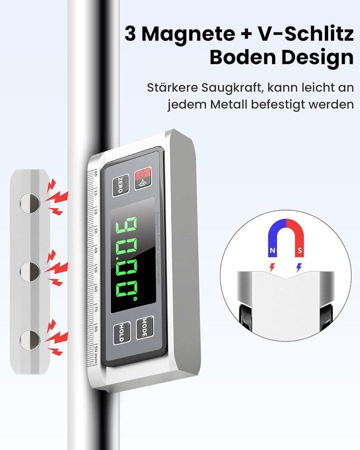 Beaspire Digitaler Winkelmesser LCD Neigungsmesser Magnetisch Winkelmesser Skaliertes Lineal Winkels