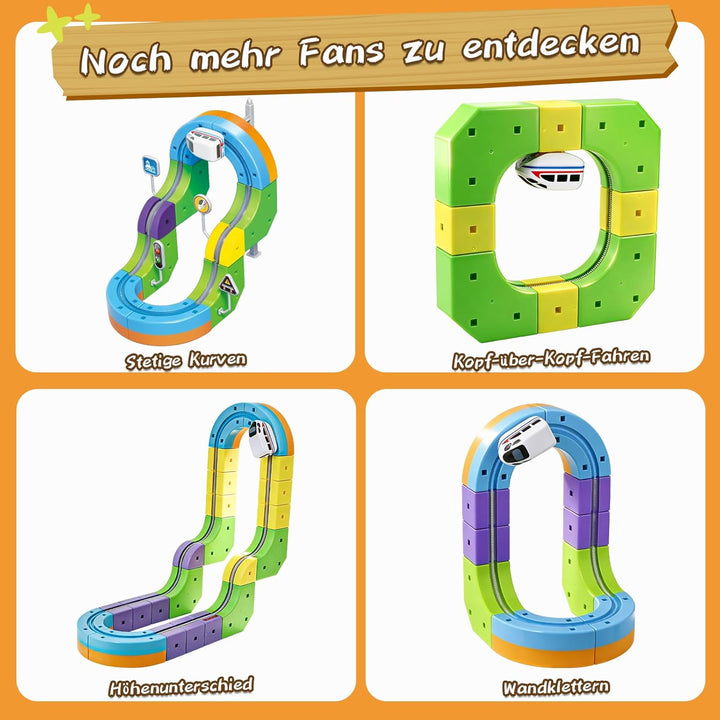 Cubix 3D Zug Set - Cube Track elektrische Kindereisenbahn mit Magic Rail System, STEM Spielzeugzug f