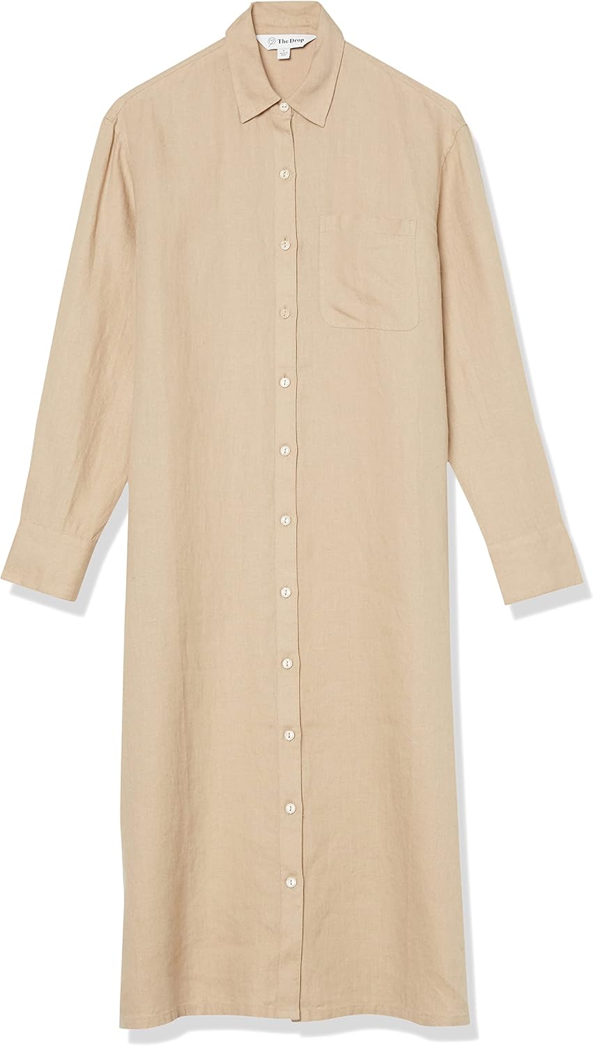 The Drop Fiona Midi-Hemdkleid für Damen, aus Leinen, Relaxed-Fit S Hummus, S Hummus