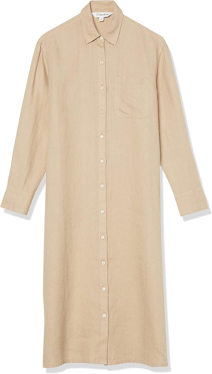 The Drop Fiona Midi-Hemdkleid für Damen, aus Leinen, Relaxed-Fit S Hummus, S Hummus