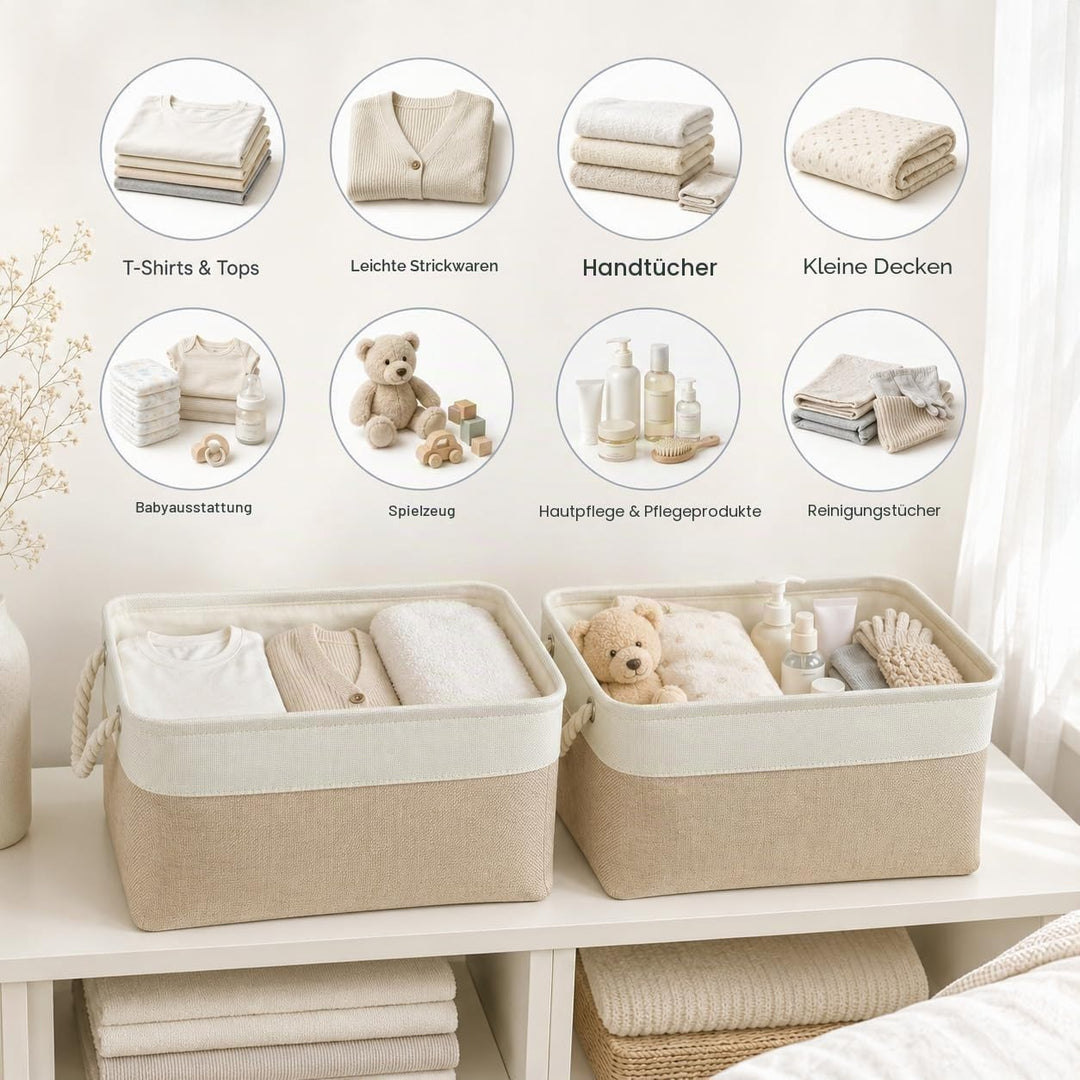 Mangata Grosse Aufbewahrungsbox 4er Set, Canvas Stoff Aufbewahrungskörbe mit Griffen für Schränke, K