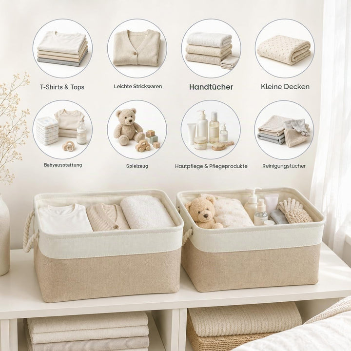 Mangata Grosse Aufbewahrungsbox 4er Set, Canvas Stoff Aufbewahrungskörbe mit Griffen für Schränke, K