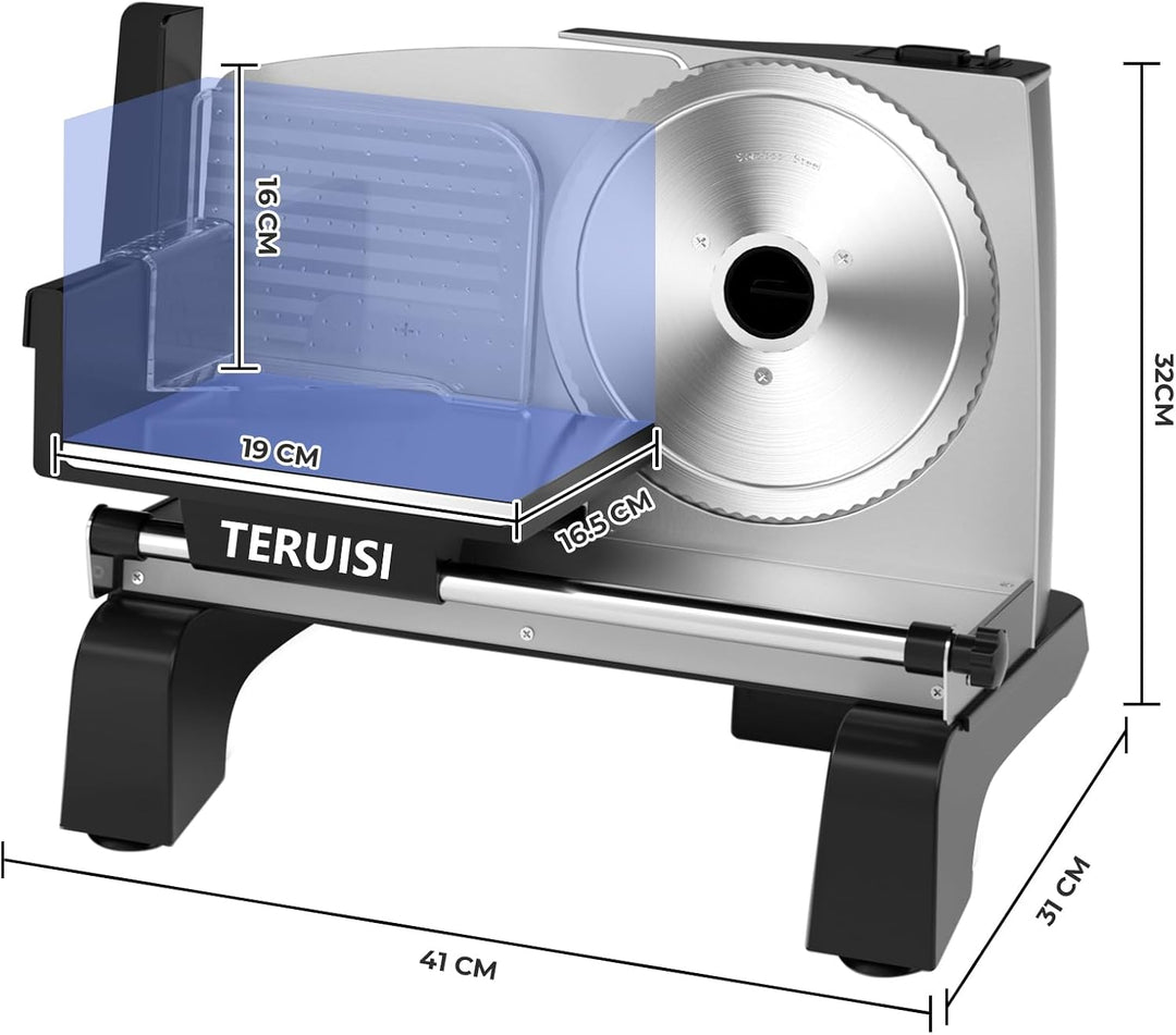 Elektrische Fleischschneidemaschine, 200 W Aufschnittmaschine mit 2 Edelstahlklingen 19 cm, 0–18 mm