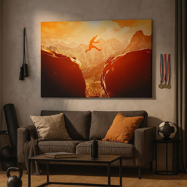 Bilder auf Leinwand 100x70cm Leinwandbild mit Rahmen Mann Berg Freiheit Gross Wanddeko Bild Schlafzi