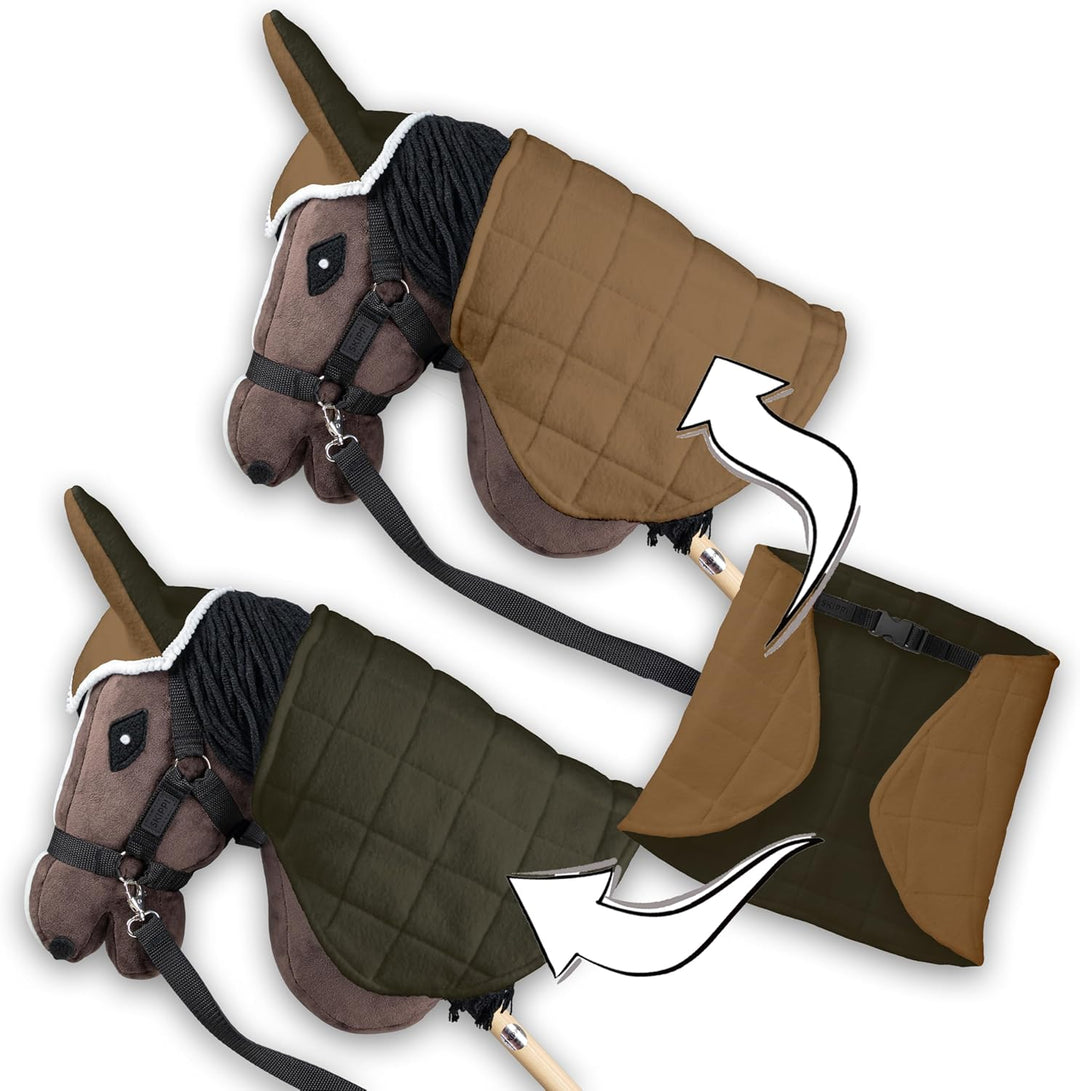 SKIPPI Wendbare Decke und Fliegenhaube für Hobby Horse – Beige und Olivgrün, Hobby Horse Zubehör, Zw