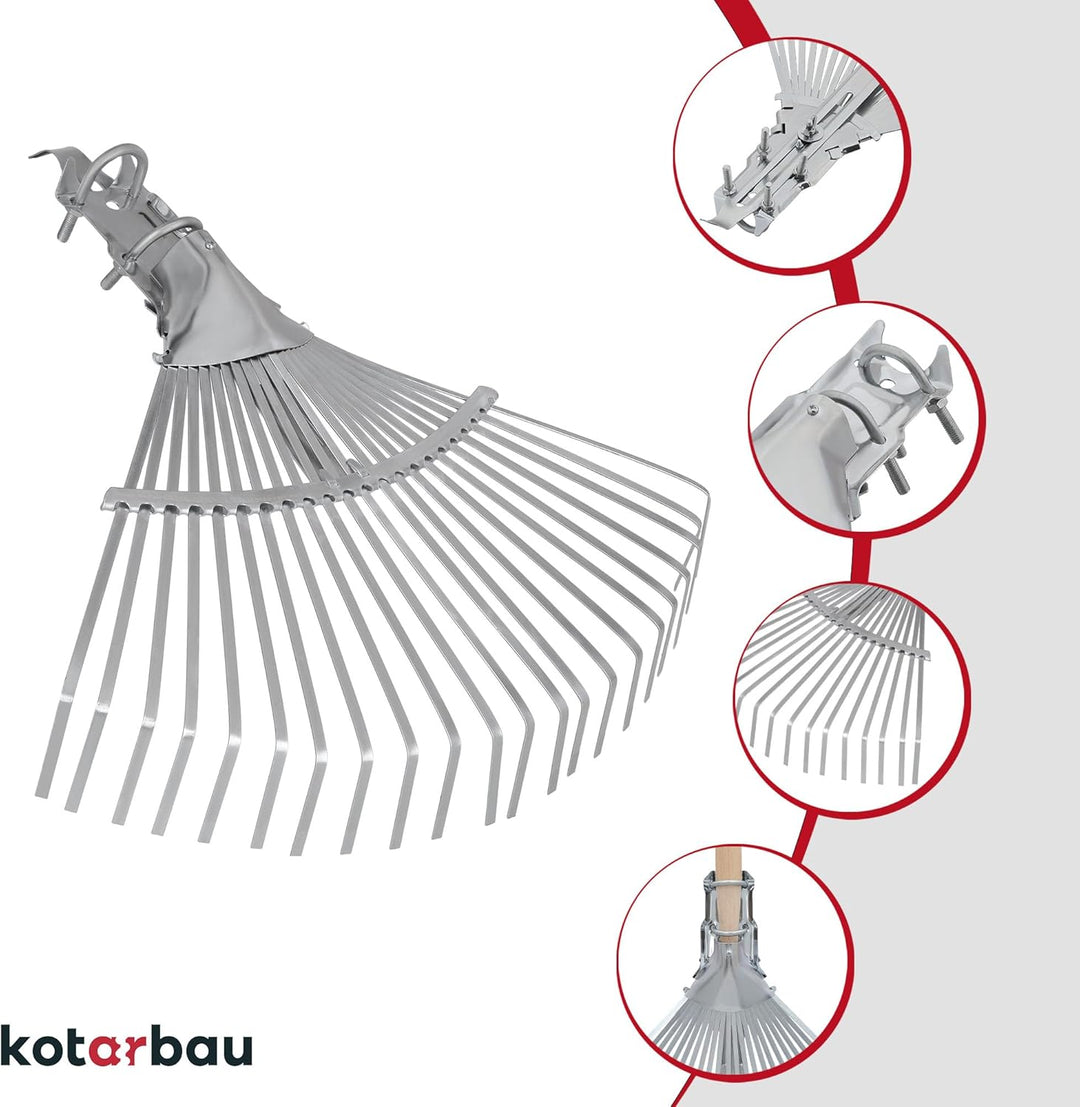 KOTARBAU® Fächerbesen verstellbar - 28-40,5 cm - Laubrechen - Metall Rechen für Gras &amp; Laub - Garten
