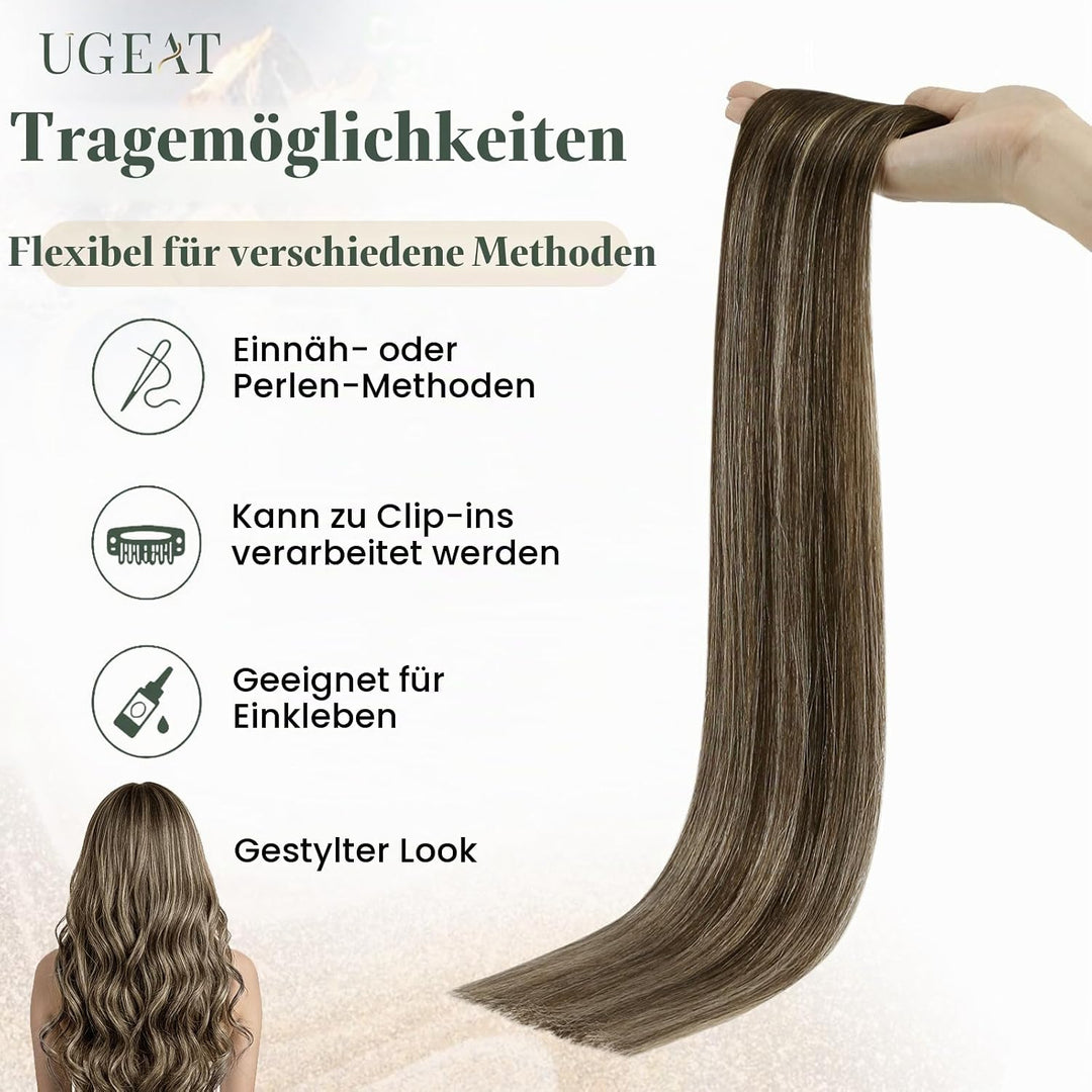 Ugeat Weft Extensions Echthaar Aschblond Balayage Tressen Extensions Echthaar Ombre Bunkelbraun Echt